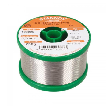 Stannol HS10 593005 soldeertin 0,7mm 250gram loodvrij met zilver