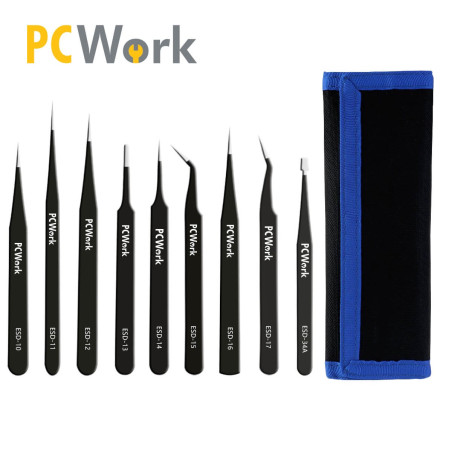 PCWork PCW08G 9-delige ESD-veilige RVS Pincettenset