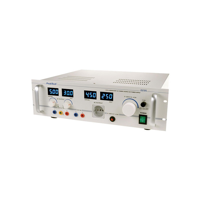 PeakTech 2235 Laboratoriumvoeding 0-30VDC & 0-5A + 0-250VAC & 4,5A