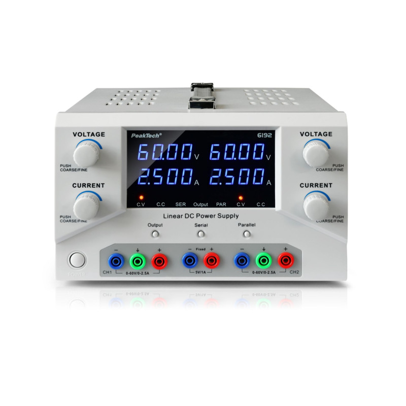 PeakTech 6192 Dubbele labvoeding 2x 0-60VDC & 0-2,5A + 5V & 1A en USB-interface PeakTech 6192 Dubbele labvoeding 2x 0-60VDC & 0-2,5A + 5V & 1A en USB-interface