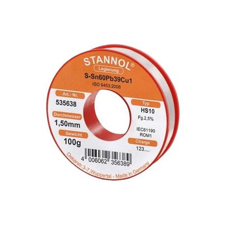 Stannol HS10 535638 soldeertin 1,5mm 100gram |  Soldeerbout-shop.nl