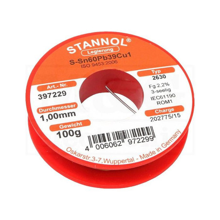 Stannol 2630 397229 soldeertin 1mm 100gram | Soldeerbout-shop.nl