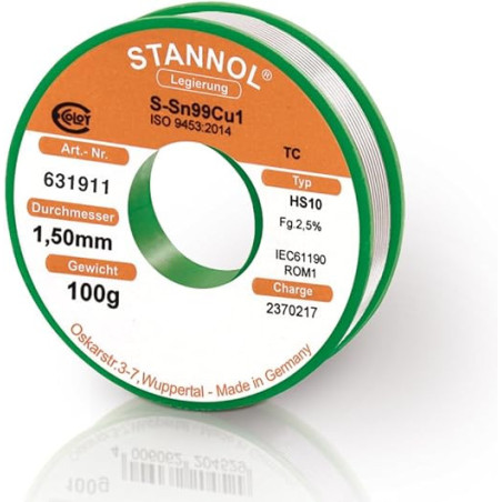 Stannol HS10 631911 soldeertin 1,5mm 100gram loodvrij | Soldeerbout-shop.nl