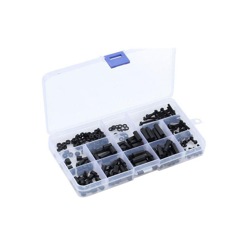 Soldeerbout-shop O472A kunststofafstandhouders, boutjes en moeren M2,5 & M3 assortiment 210-delig Soldeerbout-shop O472A kunststofafstandhouders, boutjes en moeren M2,5 & M3 assortiment 210-delig