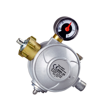 CFH DR414 Tweetraps gasdrukregelaar met manometer 50mBar | Soldeerbout-shop.nl