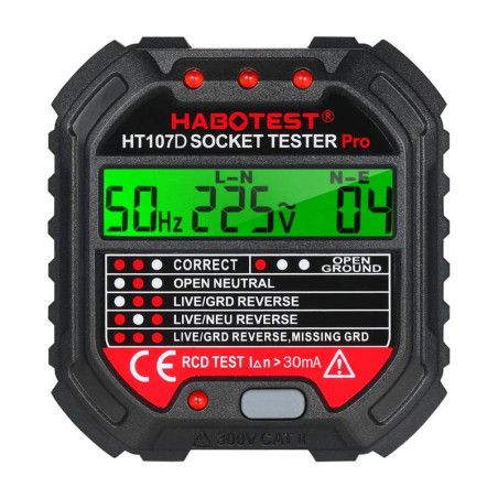Habotest HT107D Teststekker met 30mA aardlektest  | Soldeerbout-shop.nl