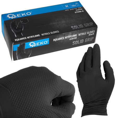 GEKO G75200-M Nitril Solid Grip handschoenen ongepoederd M zwart (50 stuks) | Soldeerbout-shop.nl