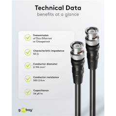 Goobay 50087 RG58 BNC-kabel 50 Ohm 500cm |  Soldeerbout-shop.nl