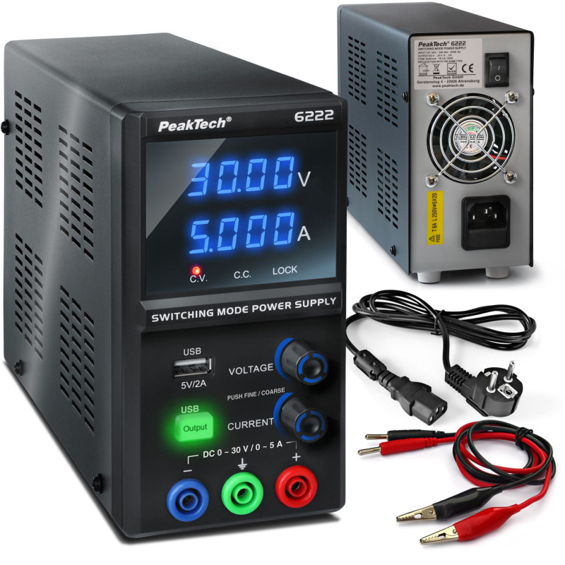 PeakTech 6222 Labvoeding 0-30VDC & 0-5A + USB PeakTech 6222 Labvoeding 0-30VDC & 0-5A + USB