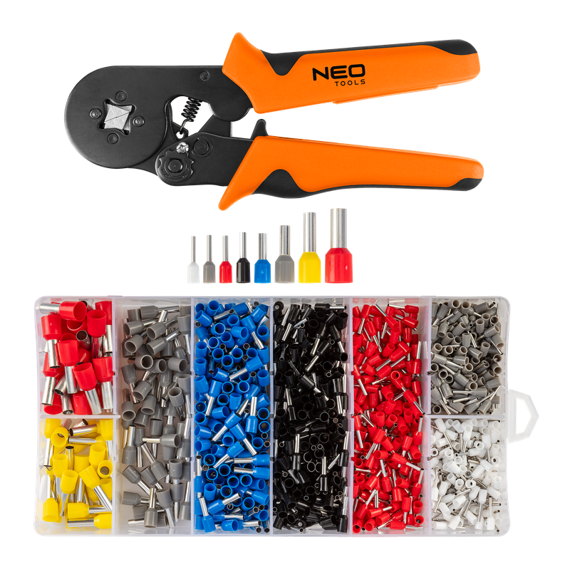 NEO Tools 01-562 Adereindhulstang met adereindhulzenset 0,5mm² tot 10mm² (1200 stuks)