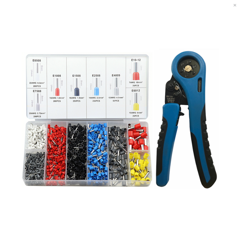 Eurokomp E6223 Adereindhulstang met adereindhulzenset 0,5mm² tot 10mm² (1200 stuks)